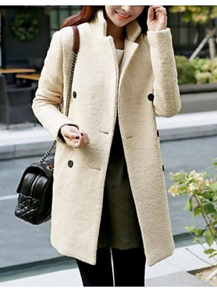 Women's Plus Size Coat,Solid Long Sleeve Winter Beige Thick