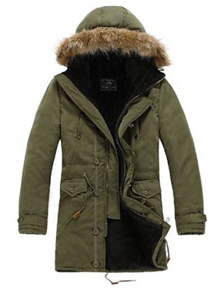 Men's Long Parka Coat , Cotton Pure Long Sleeve