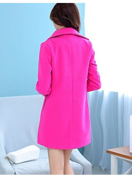 Women's Coat,Solid Long Sleeve Winter Pink / Red / Green Wool Medium