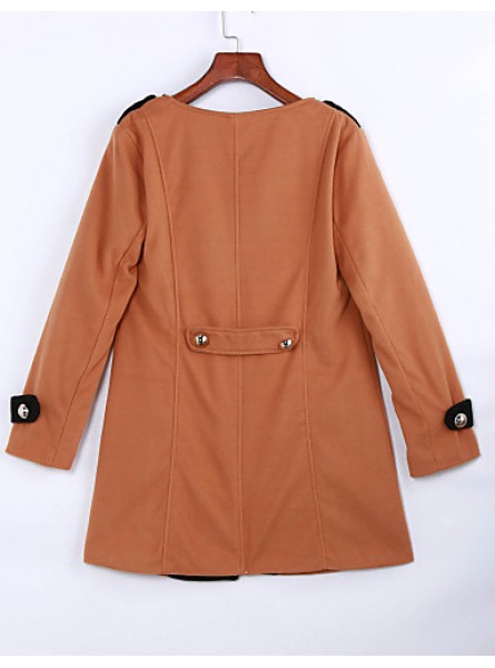 Women's Going out Street chic Coat,Color Block Round Neck Long Sleeve Winter Black / Brown Polyester Thick