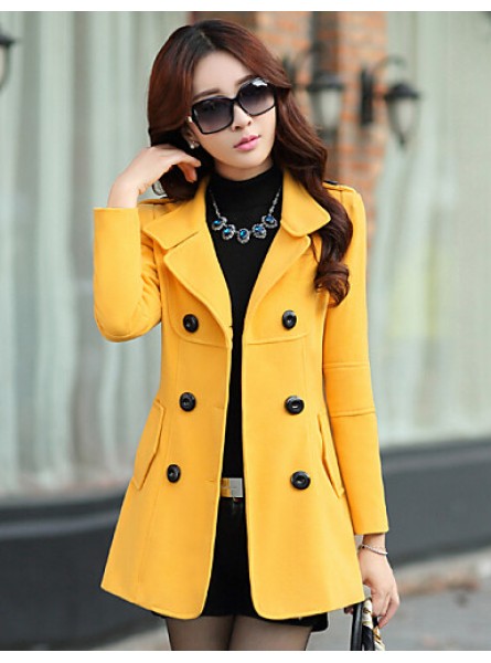 Women's Vintage Coat,Solid Shirt Collar Long Sleeve Winter Blue / Red / Yellow Wool / Cotton / Others Thick