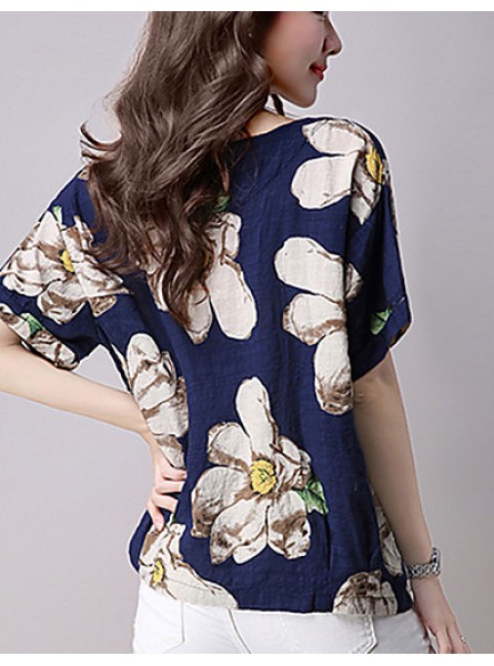 Women's Going out / Casual/Daily Street chic Spring / Summer T-shirt,Print Round Neck Short Sleeve