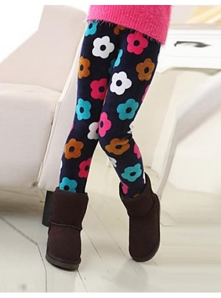 Girl's Fashion Sweet Joker Floral Print Thickening Warm Leggings  