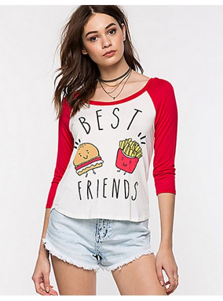 Women's Casual/Daily Street chic Summer / Fall T-shirt,Print Round Neck ? Sleeve Red / Black Cotton Thin